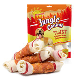 Jungle Calling chicken-wrap rawhide bone 6.5-inch – long-lasting chew for large dogs.