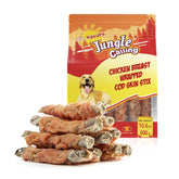 Jungle Calling Chicken Wrapped Cod Skin Stick close-up showing a protein-rich chew for dogs