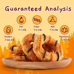 Jungle Calling chicken-wrapped collagen donuts closeup highlights tasty, long-lasting chews.