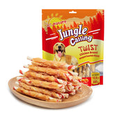 Jungle Calling chicken-wrapped-rawhide-chew-sticks promote dental health and tasty rewards