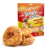 Jungle Calling chicken wrapped rawhide donut front view for long lasting chewing