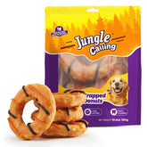 Jungle Calling dog treats packaging shows a protein-rich chew option for active dogs.
