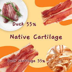 Closeup of Jungle Calling duck wrapped bones highlights chewy texture your dog may enjoy