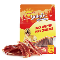 Jungle Calling duck wrapped bones pack front shows protein-rich dog treats for strong joints