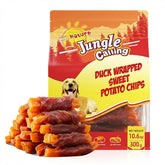 Jungle Calling duck-wrapped sweet potato roll close-up, showing chewy texture ideal for training rewards.