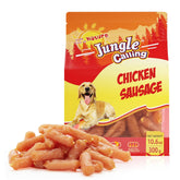 Jungle Calling soft chicken sausage dog treats in a pack, perfect for training rewards.