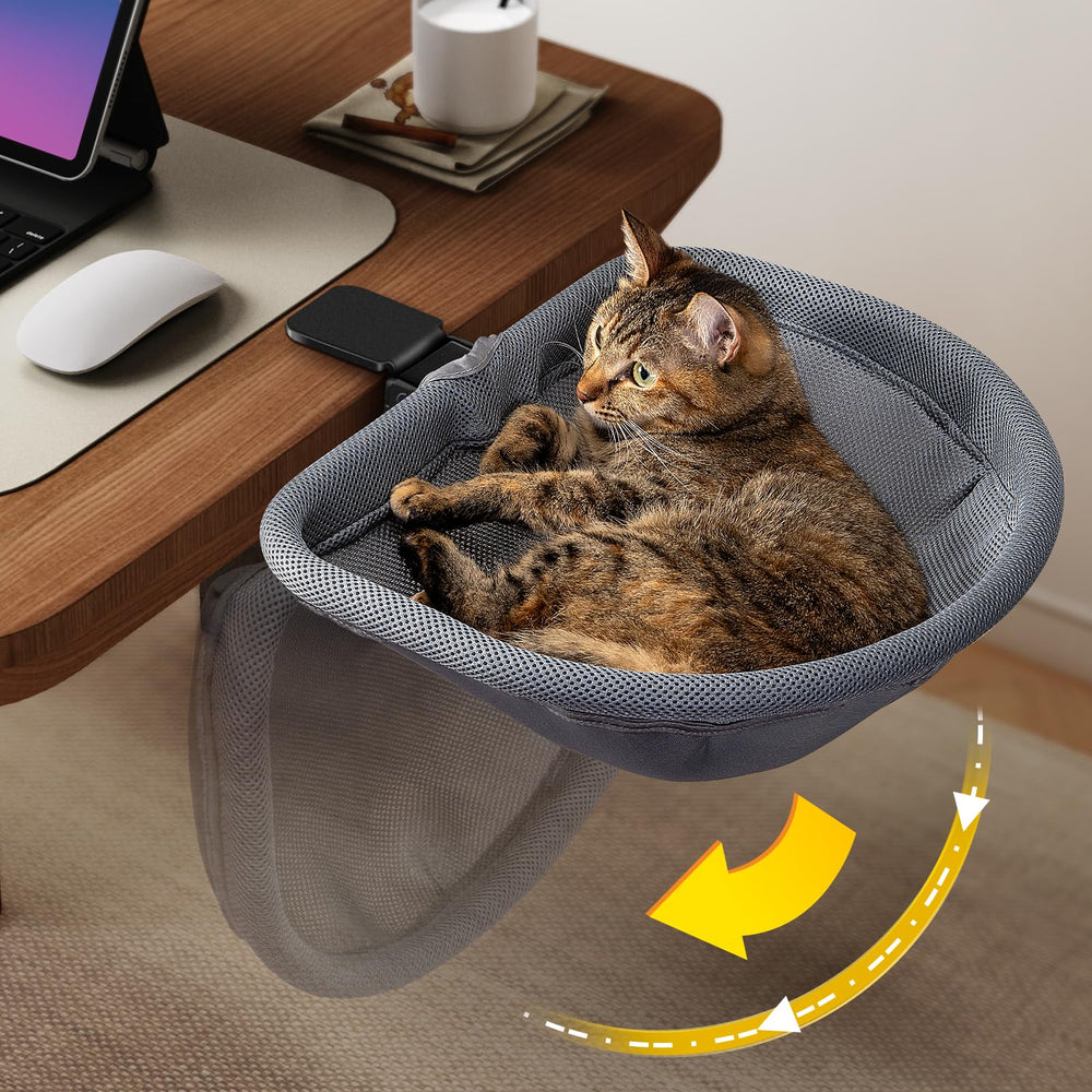 JUNSPOW cat desk bed folding mode saves space while keeping cat nearby