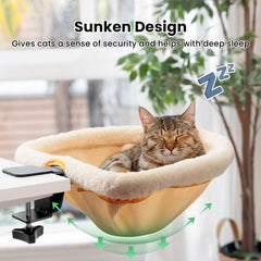 JUNSPOW Cat Desk Bed Semi-Circular Fit saves desk space and boosts usability