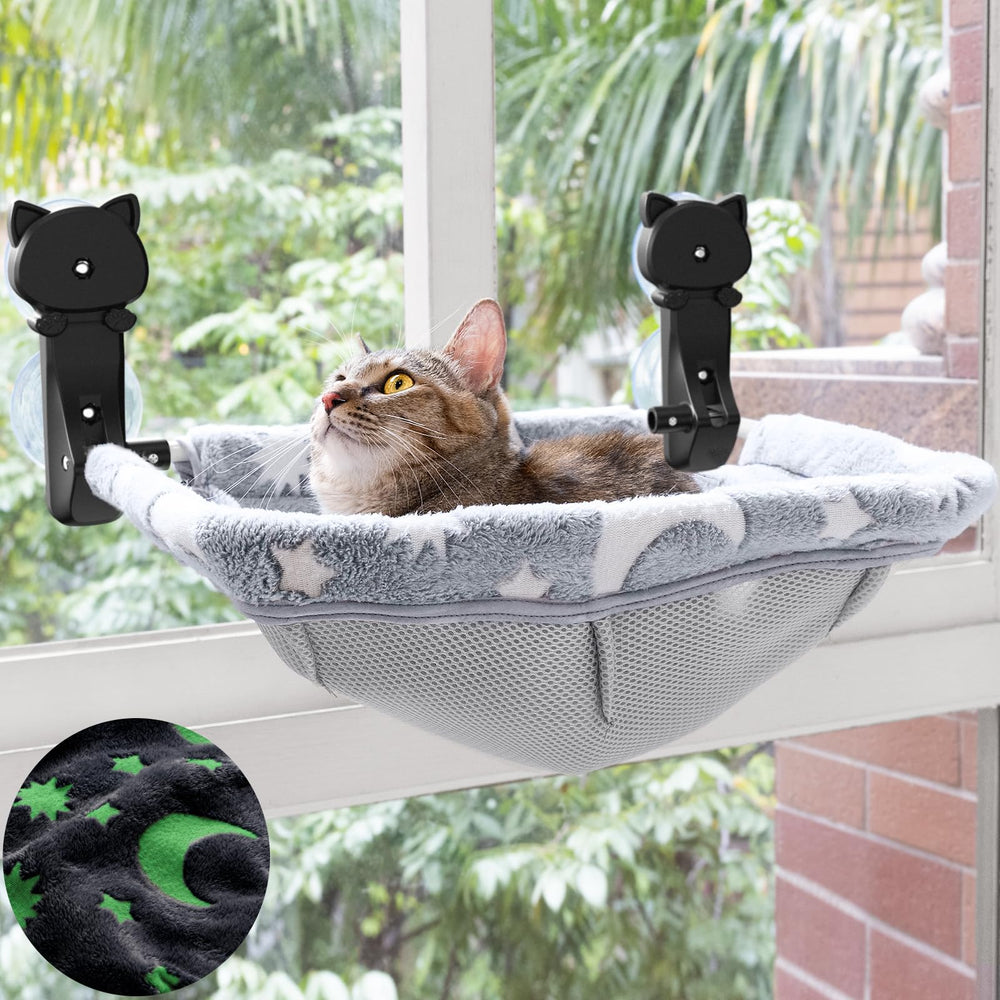 JUNSPOW cat window perch with sunken design for secure curling.