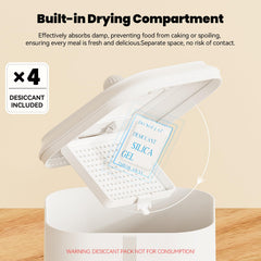 JUNSPOW desiccant-compartment humidity-control protects dry food from moisture.