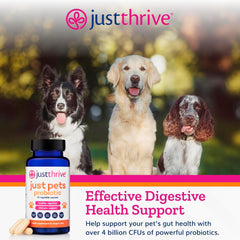 Just Thrive Just Pets Probiotic label detail highlights product potency.