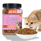 Just Try 16oz Shrimp Cat Treats jar keeps treats fresh for busy households.