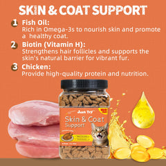 Just Try cat treats chicken flavor closeup highlights tasty feeding reward.