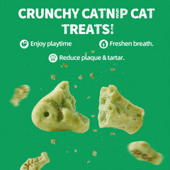 Just Try Crunchy Cat Treats dental crunch close-up promotes fresh breath and dental care.