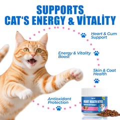 Just Try CoQ10 Cat Bites close-up chew demonstrates tasty protein-rich snack for picky cats.