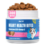 Just Try CoQ10 Cat Bites chicken flavor front label promotes appealing heart-supporting treats.