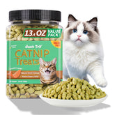 Just Try Crunchy Cat Treats catnip front view entices cats with catnip aroma.