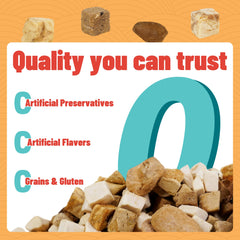 Just Try 7-protein blend freeze-dried treats shown as nutrient-rich snack