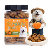 Just Try pumpkin dog treats 15oz bag showing pumpkin flavor and digestive benefits