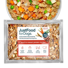 JustFoodForDogs frozen fresh beef with russet potatoes packaging front view for convenient meal planning