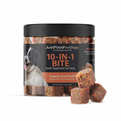 JustFoodForDogs hip joint soft chews bottle for mobility support