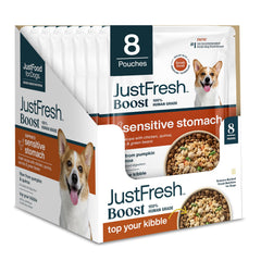 JustFoodForDogs JustFresh Boost topper in a bowl, enhancing flavor and digestion.