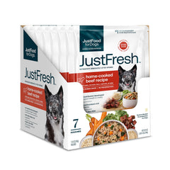 JustFoodForDogs JustFresh beef wet dog food pouch for a complete, tasty meal.