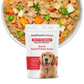 JustFoodForDogs Nutrient Blend beef-russet-potato bowl showing a balanced meal for dogs