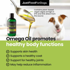 JustFoodForDogs Omega Oil skin and coat focus on hydration and shine.