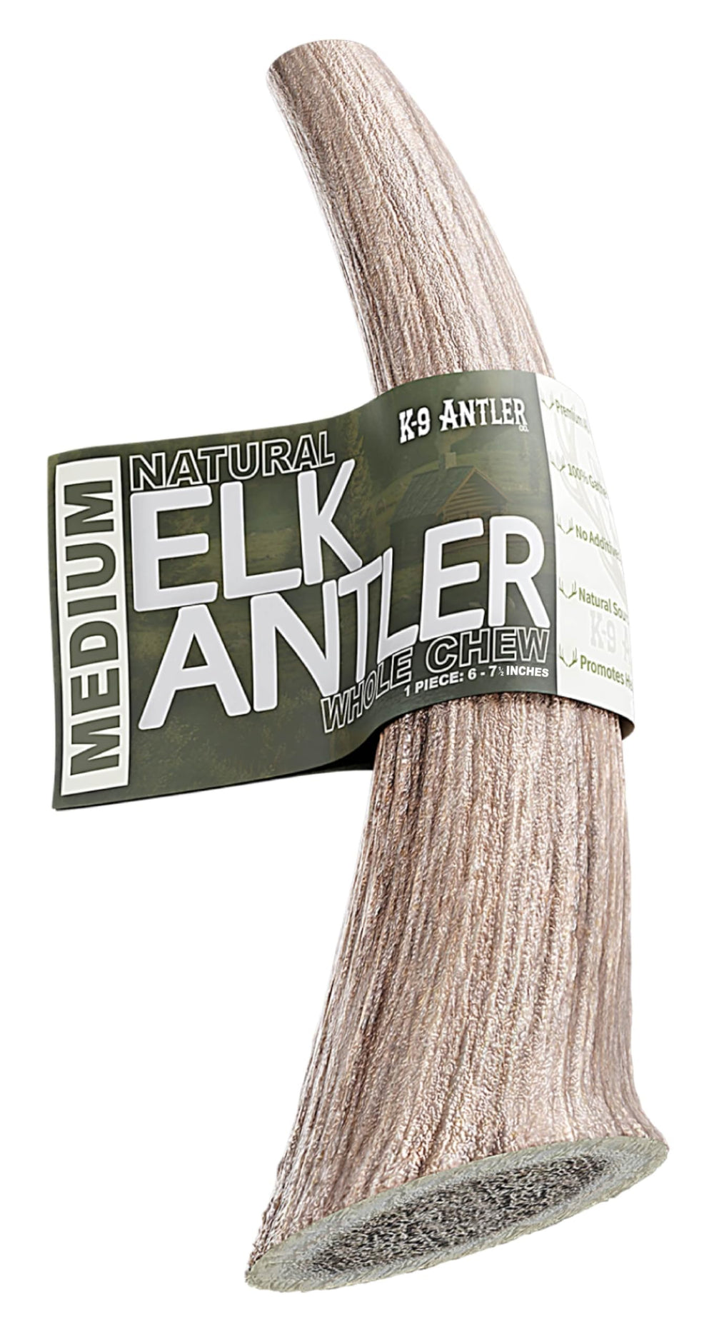 K-9 Antler Co. medium elk antler whole for strong chewers and long-lasting use.