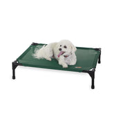 K&H Outdoor Elevated Bed with cooling hammock for hot days, ideal for outdoor lounging.
