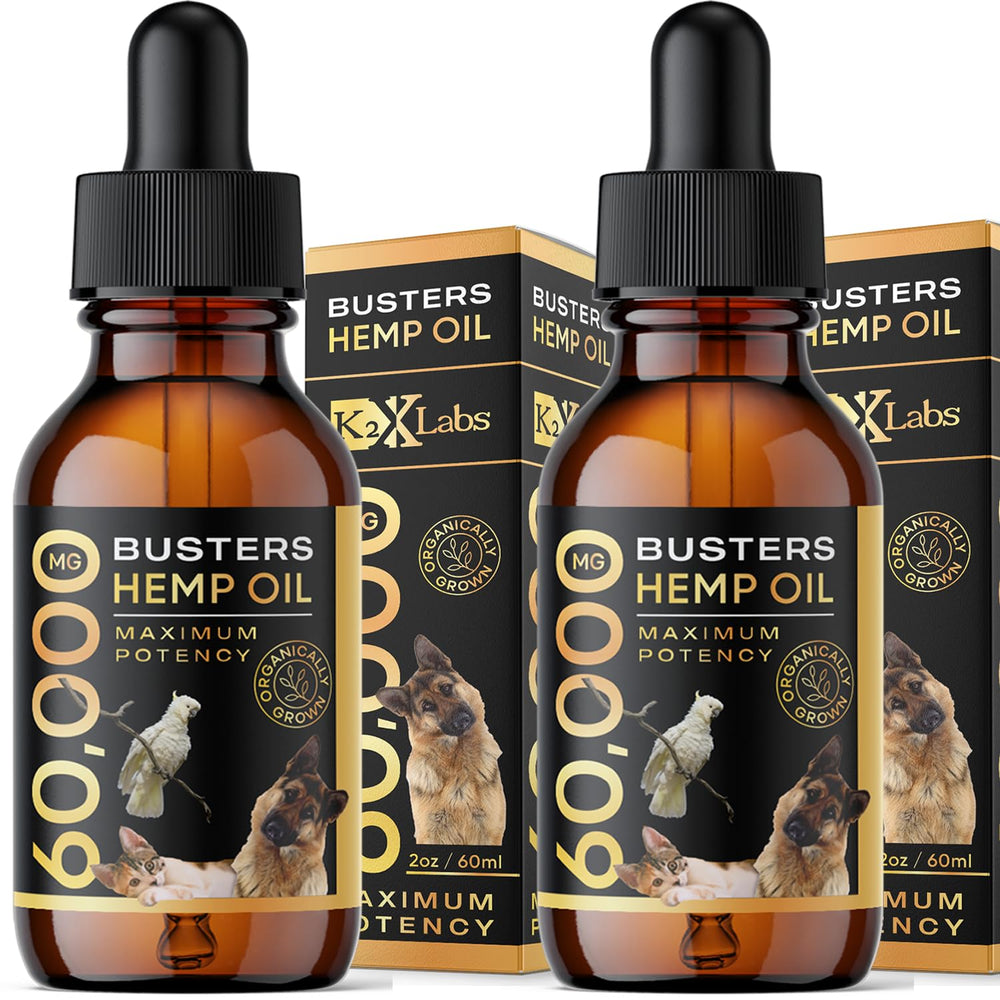 K2xLabs Buster's hemp oil bottle 60ml 2-pack for pets, potential calming support
