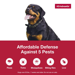 K9 Advantix Extra Large label closeup highlights waterproof, long-lasting formula.