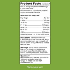 K9 Power Joint Strong label detailing key joint support ingredients.