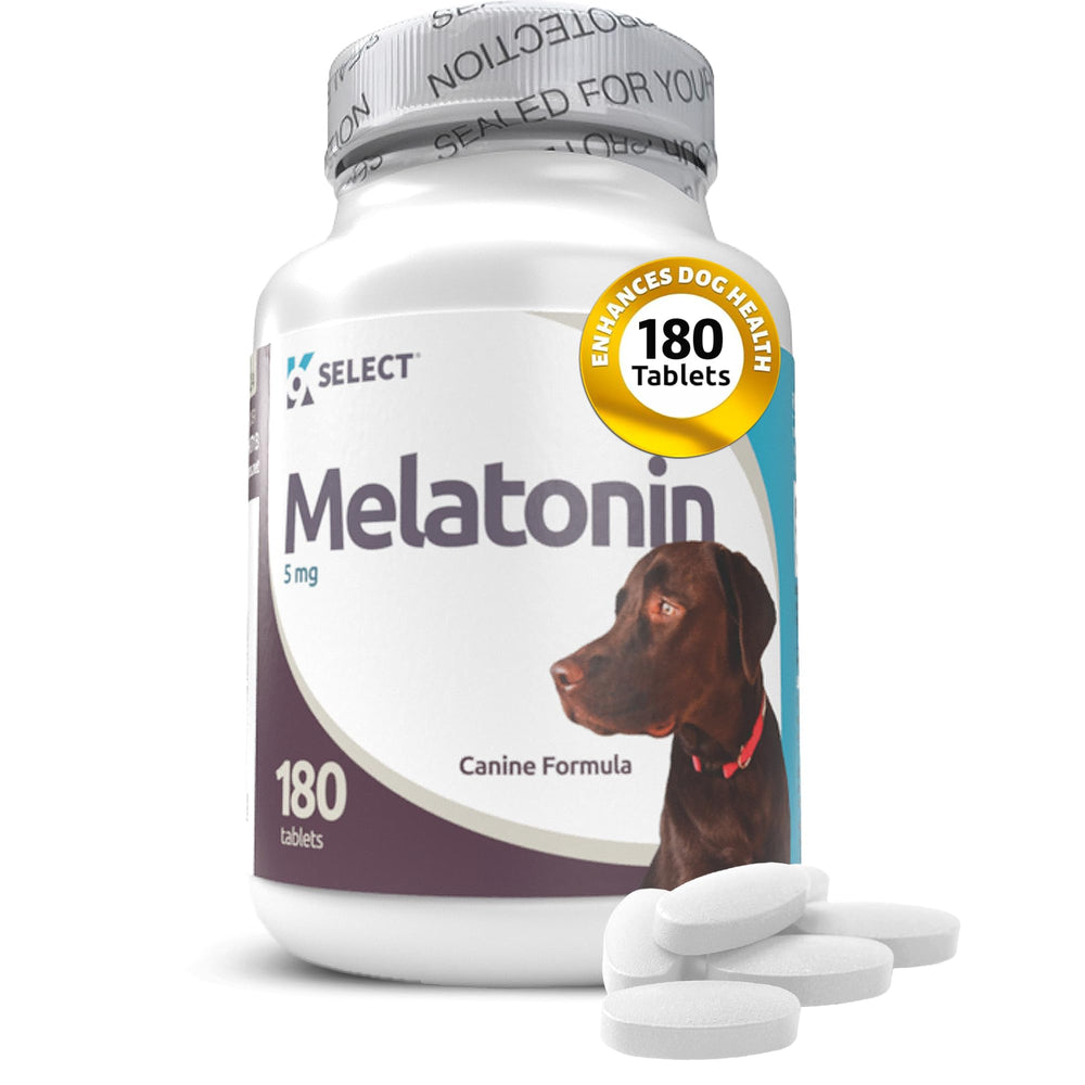 K9 Select melatonin dog tablets bottle image promoting calm and balanced sleep