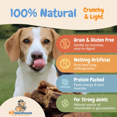 K9warehouse single-ingredient beef lung treats for sensitive stomachs.