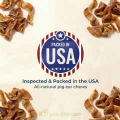 K9warehouse thick-cut pig ears, robust chew texture