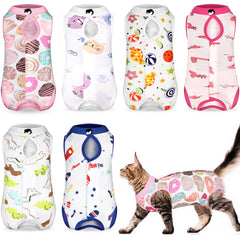 Kacctyen 6-pack cat recovery suits in bright colors, front view for post-op wear