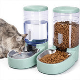 Kacoomi automatic cat feeder with green housing and gravity design.