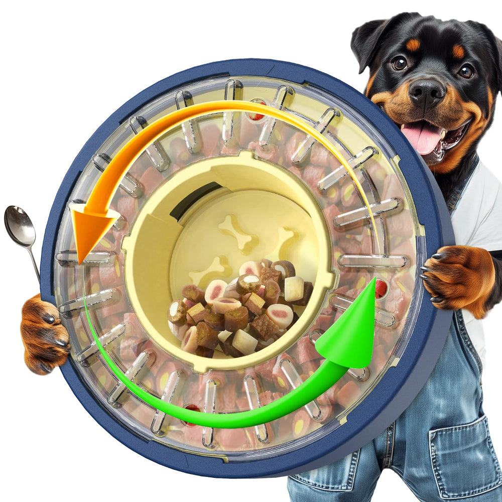 KADTC slow feeder bowl showing adjustable outlet for paced meals.