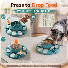 KADTC dog puzzle toy treating dispenser showcasing push-to-release mechanism