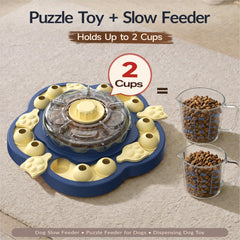 KADTC dog puzzle toy showing treat drops into pods during play