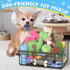Kaiferty dog toy bin with slanted design helps easy pickup.