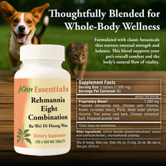 Kan Herb Rehmannia Eight bottle pour illustrating easy administration in daily pet routines.