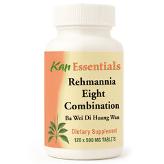 Kan Herb Rehmannia Eight bottle close-up showing a pet-friendly herbal blend that may support vitality.