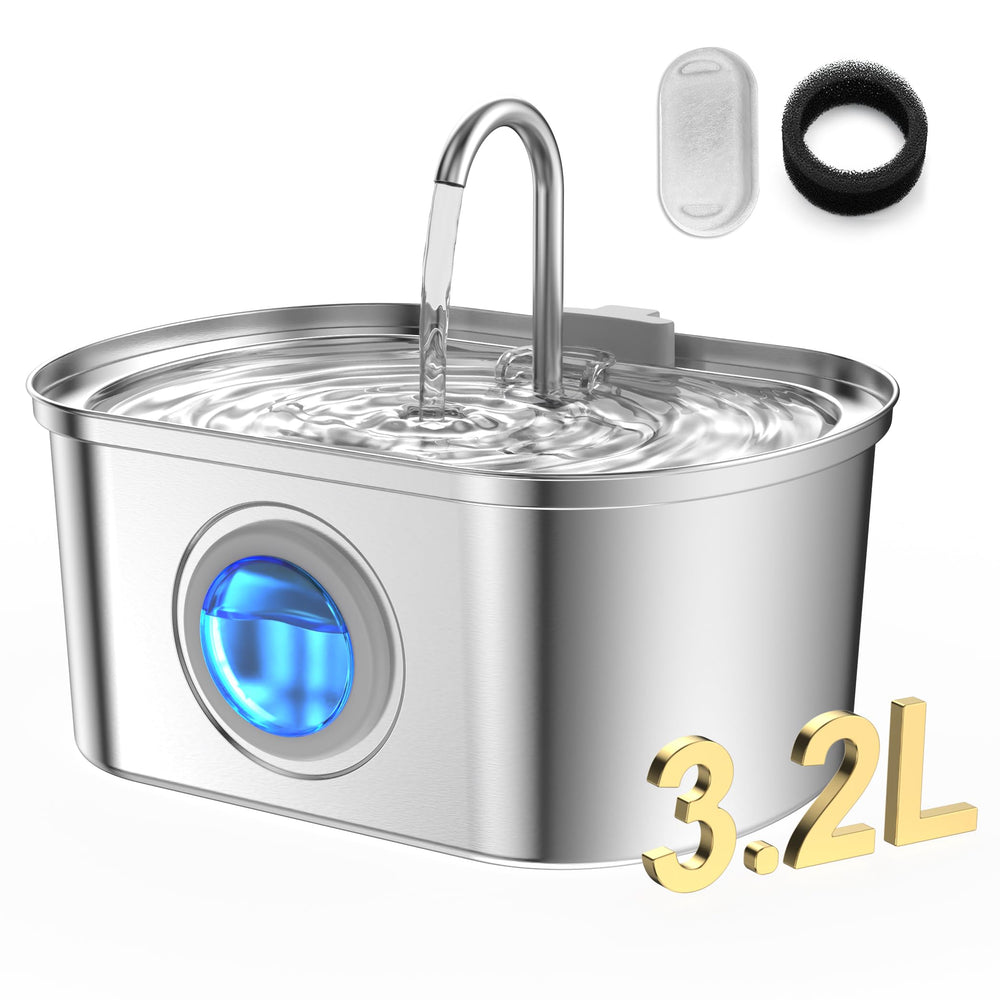 KANCHOU cat fountain in stainless steel with water level window for easy hydration monitoring