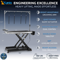 KANIS grooming arm with restraint rings for safe handling.
