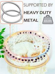 KARCEEY Macrame Cat Hammock 4-rope stability reduces cat anxiety during entry.