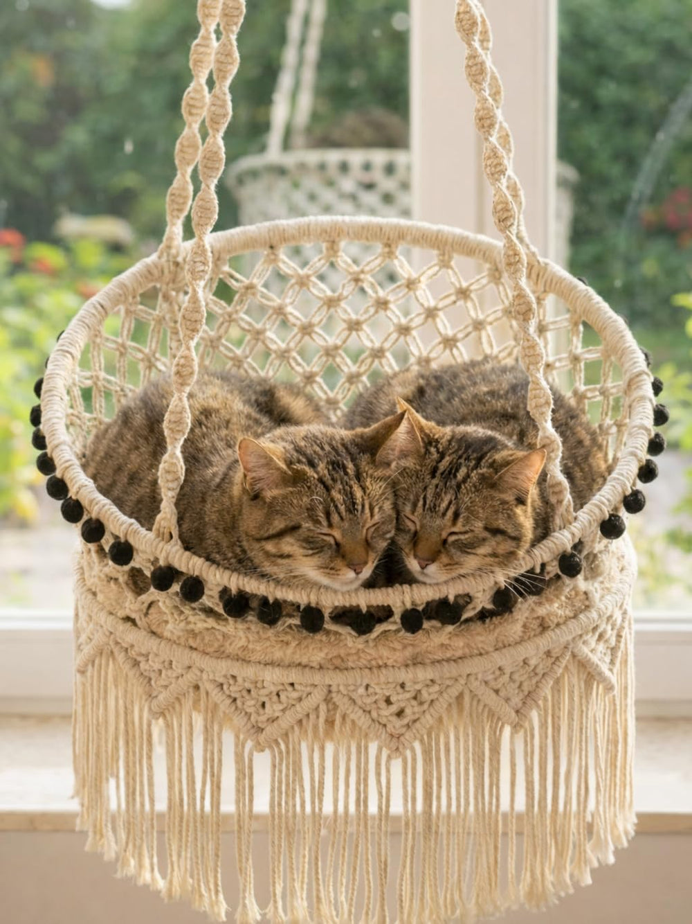 KARCEEY Macrame Cat Hammock wall mount for secure, wobble-free lounging.