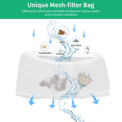 Kastty mesh filter traps debris for cleaner fountain water